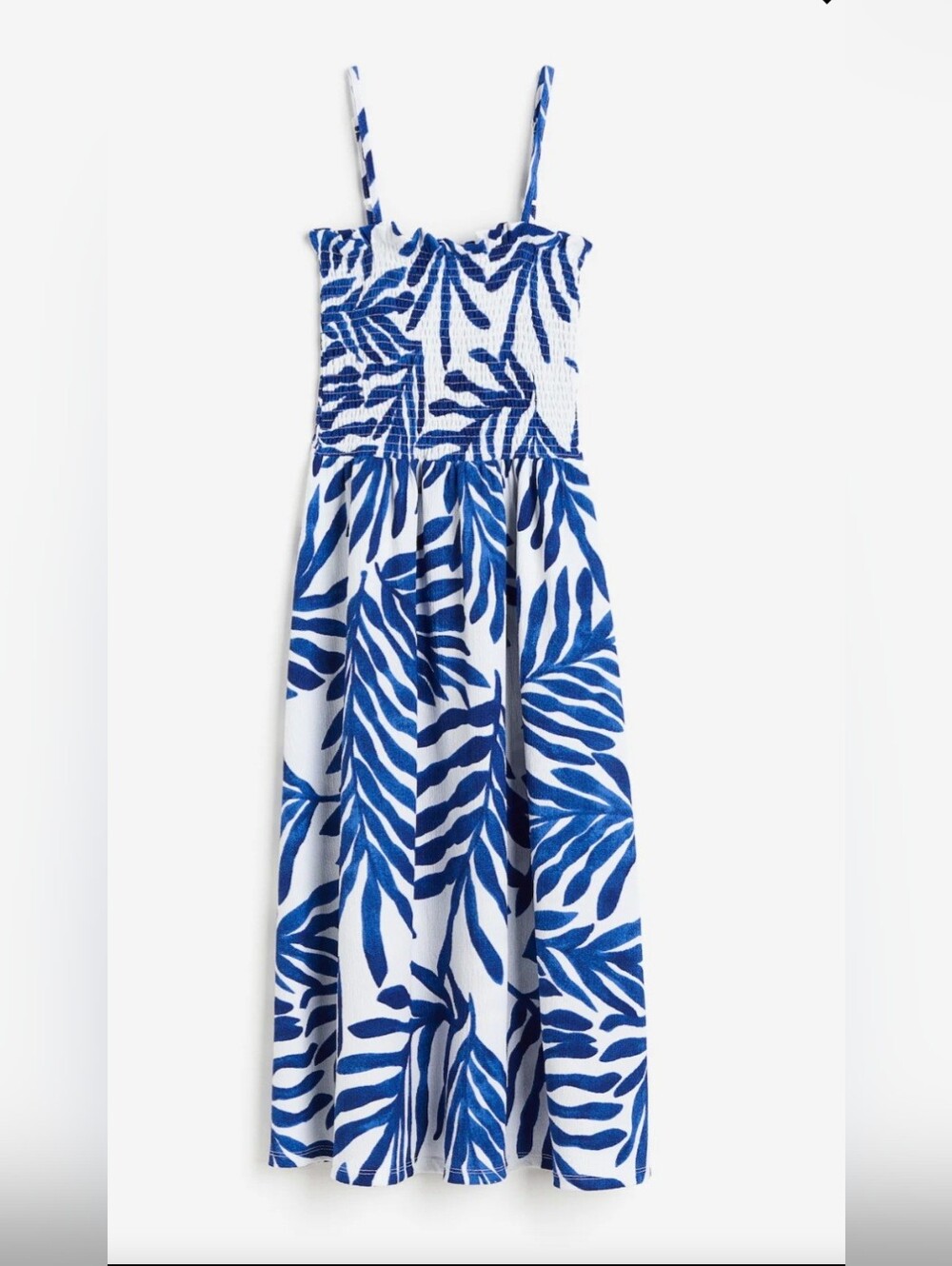 Smocked-bodice Dress Blue/White Patterned Size L H&M
